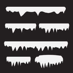 Snow and ice vector frames. Winter cartoon snow caps, snowdrifts and icicles. Illustration of snowcap for web design