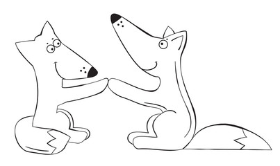 Two cute hand-drawn cartoon foxes