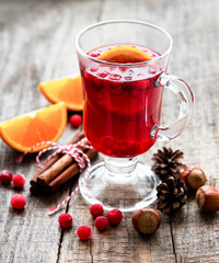 Glass of hot mulled wine
