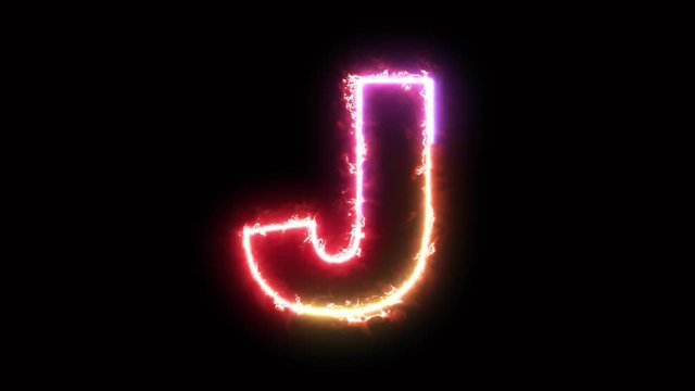 Alphabet letter J - colorful lightning energy outline looping on black background in 4k animation design	