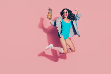 Full size leisure lifestyle lady her wave curly hair she isolate