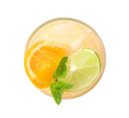 Fresh summer cocktail in glass on white background