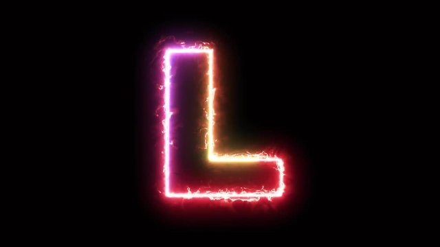 Alphabet letter L - colorful lightning energy outline looping on black background in 4k animation design	