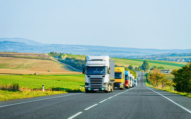Trucks in asphalt road in Poland