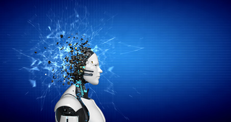 Robot Fragmented Head Networks Splash - obrazy, fototapety, plakaty