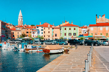 Embankment of marina with boats Adriatic Sea Izola