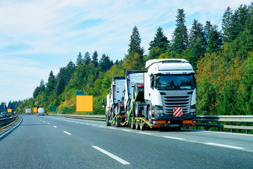 Fototapeta na wymiar Truck cabin carrier on asphalt road in Slovenia