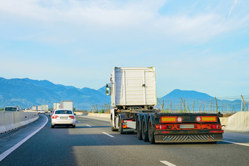 Truck without trailer box in asphalt highway road Slovenia