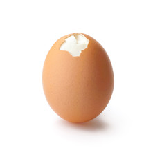 Boiled egg on white background.