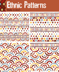 Dots (color). 4 seamless patterns for Illustrator in tribal style, made from hand-drawn drawings. 