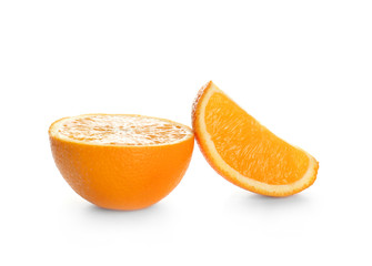 Tasty cut orange on white background