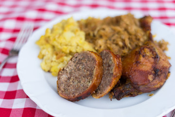 baked goose with potato and cabbage