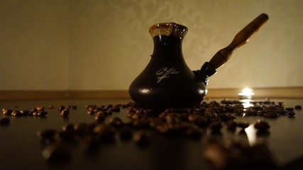 coffee beans brewed in a cezve, made for his girlfriend.