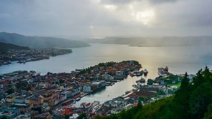 View of Bergen in the evening from Mount Flom, Norway