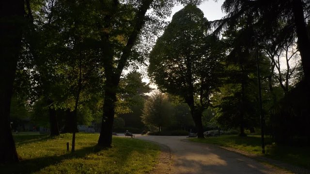 sunny day milan city park meadow slow motion panorama 4k italy
