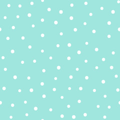 Vector seamless pattern with dots. Nice green background with white rounds. Pastel color design for babies.