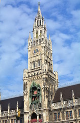 Fototapeta na wymiar The famous Munich square, Marienplatz, with its Gothic-style palaces, Germany.