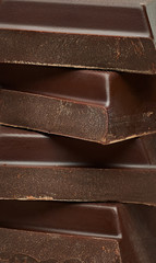 Stacked Broken or cracked dark chocolate bars