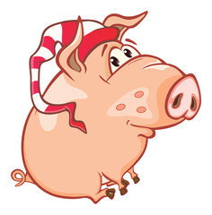 Vector Illustration of a Cute Pig. Cartoon Character. Coloring Book. Outline 