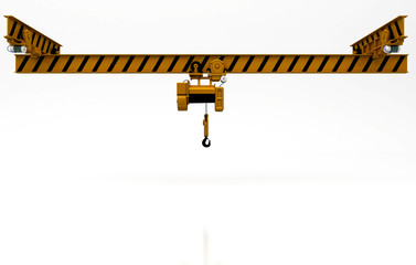 Carroponte con gancio isolato su sfondo bianco, illustrazione 3d, Settore Costruzioni