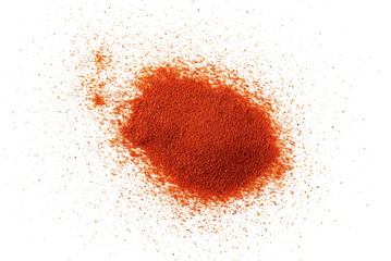 Pile of red pepper, paprika powder isolated on white background