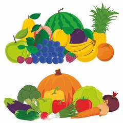 Vector illustration set food vegetables and fruits