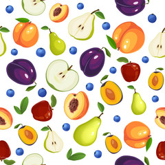 Seamless pattern with different fruits on white background