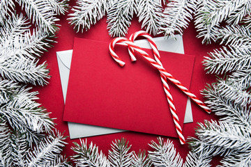 Merry Christmas and Happy Holidays greeting card, frame, banner. New Year. Winter holidays. Envelope cover.