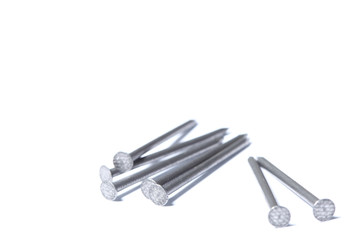 steel nails isolated on white background with copy space
