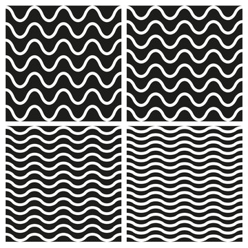 Vector Tile seamless pattern set with white and black wavy background