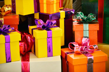 Colorful presents gift Boxes,New Year Celebration background