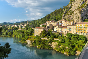 Fototapeta na wymiar Sisteron, Provence, France, houses at the riverside of the Durance