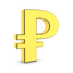 Obraz premium Golden Russian ruble sign on a white.