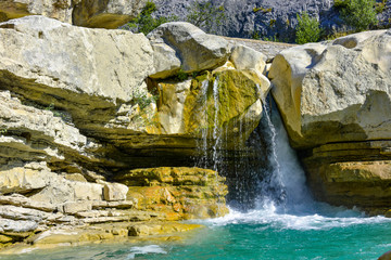 small waterfall of the river Méouge, Gorges de la Méouge, Provence, France, near serre, valley de Buëch