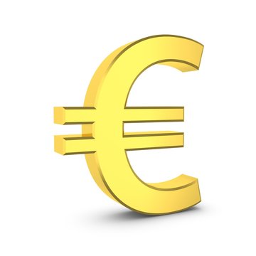 Golden euro sign on a white.