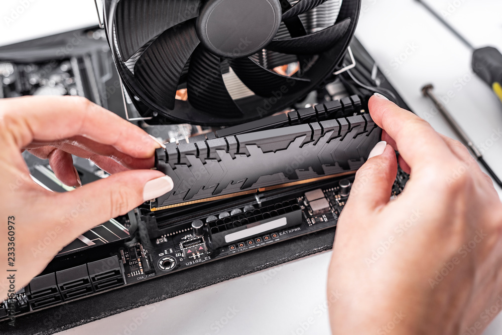 Poster installing random access memory into pc.