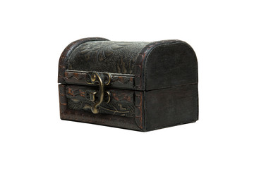 A wodden vintage box, chest on white background, Isolation Mask