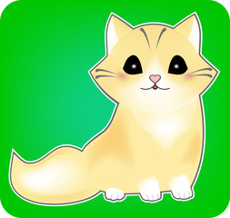 Obraz premium kitten sticker, vector cat, cute pet, black shiny eyes, sitting with a tail, a mammal on a green background, a cute animal