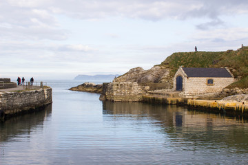 Fototapeta na wymiar The small harbor at Ballintoy in County Antrim Northern Ireland