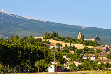 village Bédoins with Mont Ventoux in the evening light , Provence, France
