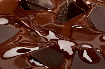 Melted or melting dark chocolate bars in bowl