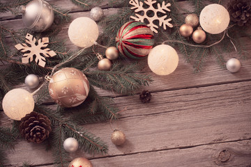 Christmas decoration on old wooden background