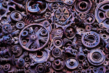 Steampunk texture, backgroung with mechanical parts, gear wheels