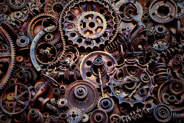 Steampunk texture, backgroung with mechanical parts, gear wheels