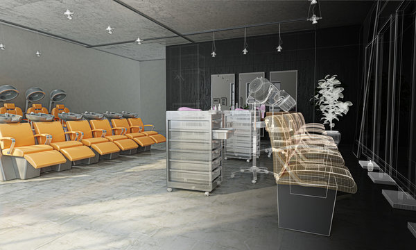 Salone per parrucchieri, Hair Saloon, Illustrazione 3d
