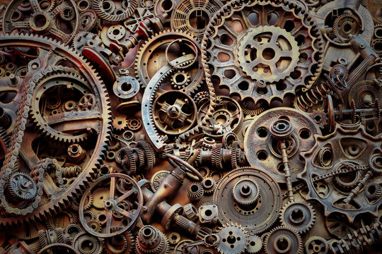 Steampunk texture, backgroung with mechanical parts, gear wheels