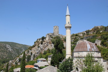 Fototapeta na wymiar Pocitelj is a village in the Čapljina municipality in Bosnia and Herzegovina. The village is built in a natural karst amphiteatre along the Neretva river. 