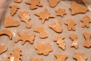 Making festive honey and gingerbread cookies. Selective focus.