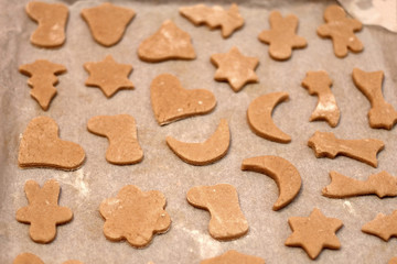 Making festive honey and gingerbread cookies. Selective focus.
