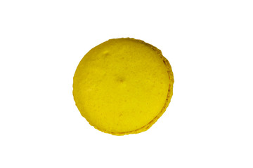 Tasty yellow macaroon isolated on white background